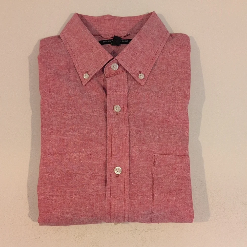Banana Republic Men's L Regular Fit Linen- Cotton Button Down Long Sleeve Shirt